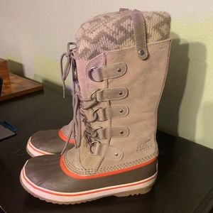 SOREL Joan of Arctic II Fossil Taupe Beige KNIT Suede BOOTS Womens